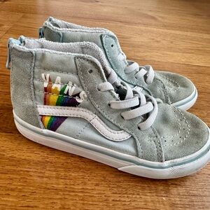 Vans Kids High-Top Sneakers - Light Blue with Rainbow Stripes